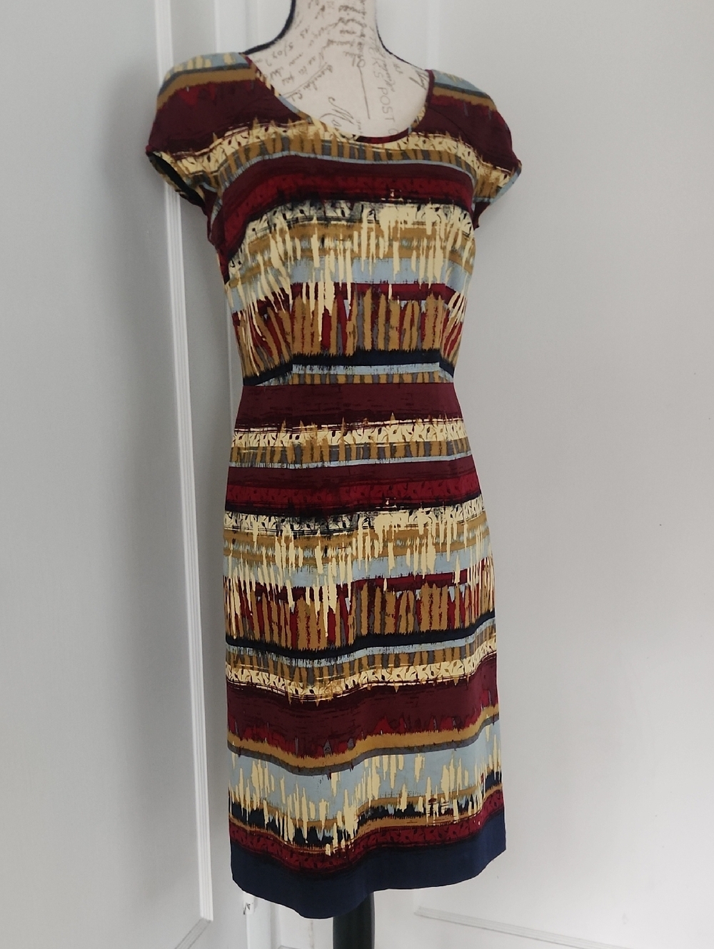 Pendleton Striped Midi Dress in Burgundy, Gold & Blue